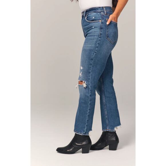 Abercrombie & Fitch Fitted Ultra High Rise Ankle Straight Distressed Denim Jeans - Picture 4 of 8